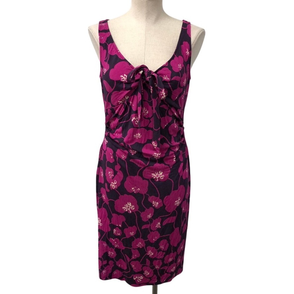 Diane von Furstenberg Floral Sheath Dress Womens M Pink Purple Tie Front Ruched